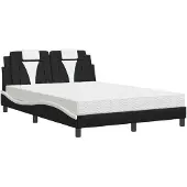 Syfax Cama Viana con colchón cuero sintético negro y blanco 140x190 cm