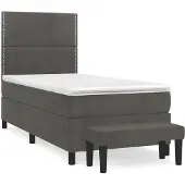 Syfax Cama box spring con colchón terciopelo gris oscuro 90x200 cm