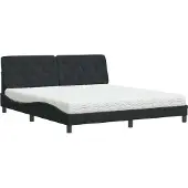 Syfax Cama con colchón terciopelo negro 180x200 cm