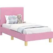 Syfax Estructura de cama para niños pequeños con cabecera Rosa tela