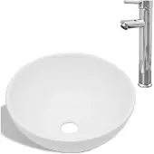 Syfax Lavabo de baño con grifo mezclador cerámica redondo blanco
