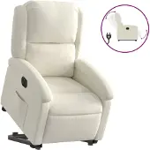 Syfax Sillón eléctrico reclinable elevable de terciopelo crema