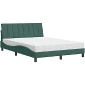 Syfax Cama con colchón Hanko terciopelo verde oscuro 140x200 cm