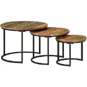 Syfax Mesas apilables 3 piezas madera maciza reciclada