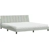 Syfax Cama con colchón Hanko terciopelo gris claro 200x200 cm