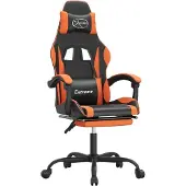 Syfax Silla gaming giratoria reposapiés cuero sintético negro naranja