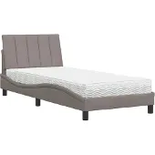 Syfax Cama con colchón Hanko tela gris taupe 80x200 cm