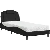 Syfax Cama Viana con colchón cuero sintético negro 80x200 cm