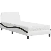 Syfax Cama con colchón Dover cuero sintético blanco y negro 80x200 cm
