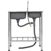 Syfax Fregadero de camping doble seno y grifo acero inoxidable