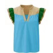 Imily Bela Blusa beige / azul cielo / verde oscuro