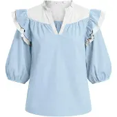 Imily Bela Blusa azul claro / blanco