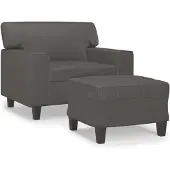 Syfax Sillón con taburete cuero sintético gris 60 cm