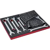 Bahco Fit&Go 3/3, juego de 33 piezas que incluye: insertos de espuma, juego de llaves de tubo articuladas, juego de llaves de boca y juego de llaves de boca doble.