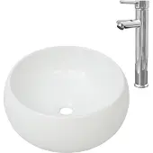 Syfax Lavabo de baño redondo con grifo mezclador cerámica blanco