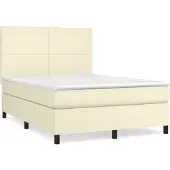 Syfax Cama box spring con colchón cuero sintético crema 140x190 cm