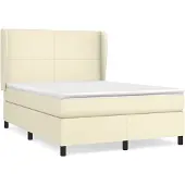Syfax Cama box spring con colchón cuero sintético crema 140x190 cm