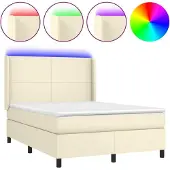Syfax Cama box spring colchón y LED cuero sintético crema 140x190 cm