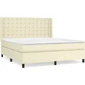 Syfax Cama box spring con colchón cuero sintético crema 180x200 cm