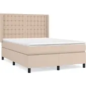 Syfax Cama box spring con colchón cuero sintético capuchino 140x200cm