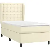 Syfax Cama box spring con colchón cuero sintético crema 90x190 cm