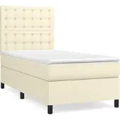 Syfax Cama box spring con colchón cuero sintético crema 90x190 cm