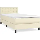 Syfax Cama box spring con colchón cuero sintético crema 90x190 cm