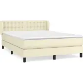 Syfax Cama box spring con colchón cuero sintético crema 140x190 cm