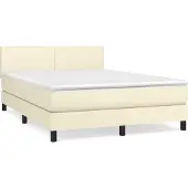 Syfax Cama box spring con colchón cuero sintético crema 140x200cm