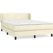 Syfax Cama box spring con colchón cuero sintético crema 140x190 cm