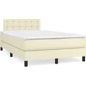 Syfax Cama box spring con colchón cuero sintético crema 120x200 cm