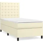 Syfax Cama box spring con colchón cuero sintético crema 80x200 cm