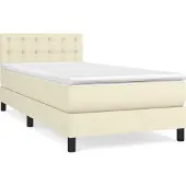 Syfax Cama box spring con colchón cuero sintético crema 90x190 cm