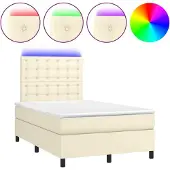 Syfax Cama box spring colchón y LED cuero sintético crema 120x200 cm