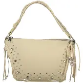 Desigual , Bolso mediano tachuelas flecos, Poliuretano, Blanco, U