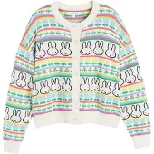 Chinti & Parker Cárdigan 'Miffy Fairisle' verde / rosa claro / negro / blanco