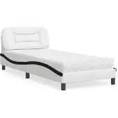 Syfax Cama con colchón Hvar cuero sintético blanco y negro 80x200 cm