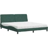 Syfax Cama con colchón terciopelo verde oscuro 180x200 cm