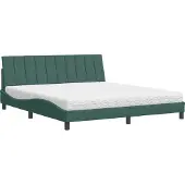 Syfax Cama con colchón Hanko terciopelo verde oscuro 180x200 cm