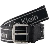 Calvin Klein Cinturón 'Rounded Buckle Logo Webbing' gris claro / negro