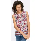 HEINE Top ecru / azul / rojo oscuro
