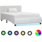 Syfax Estructura cama con LED cuero sintético blanco 100x200 cm