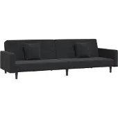 Syfax Sofá cama de 2 plazas con dos almohadas terciopelo negro