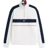 Tommy Hilfiger Sudadera 'Colour-blocked Quarter-zip Relaxed' navy / rojo vivo / blanco