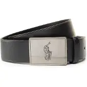 Ralph Lauren para hombre. 405691693001 Cinturón de piel con hebilla de placa con caballo negro (34), Casual, Clásico,