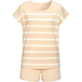 s.Oliver Pijama de pantalón corto beige / blanco