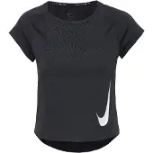 Nike - Women's Swoosh Run Dri-FIT S/S Running Top - Camiseta de running size L, negro