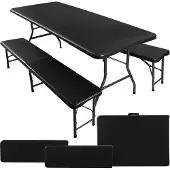 Gardlov Juego de jardín plegable negro: mesa + 2 bancos, 180 cm