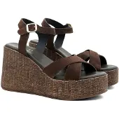 Desa Sandalias de dedo 'Damen-Wildledersandalen mit Keilabsatz und Metallschnalle' marrón