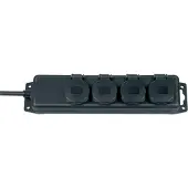 Brennenstuhl , regleta de enchufes, grado de protección IP44, 4 enchufes, color negro, cable de 2 metros, H07RN-F, 3G1,5, referencia 1159960